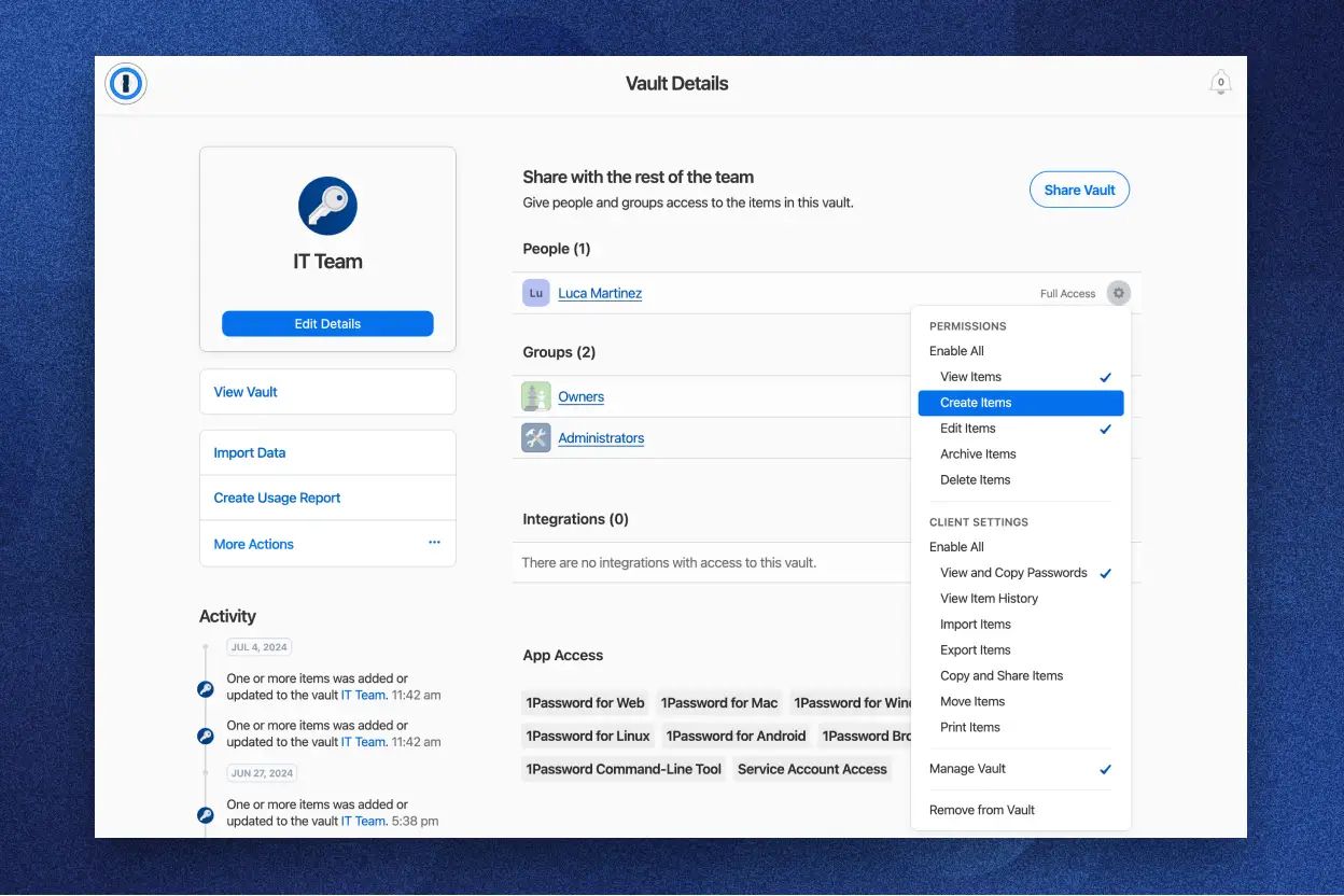 1Password feature overview shown across multiple devices